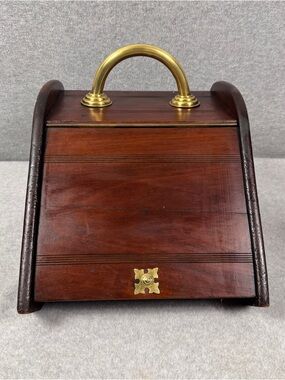 Antique Wooden Coal Scuttle with Brass Hardware